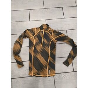 Reebok Women's Long Sleeve Athletic Top Black Orange Graphic Print Quarter Zip M